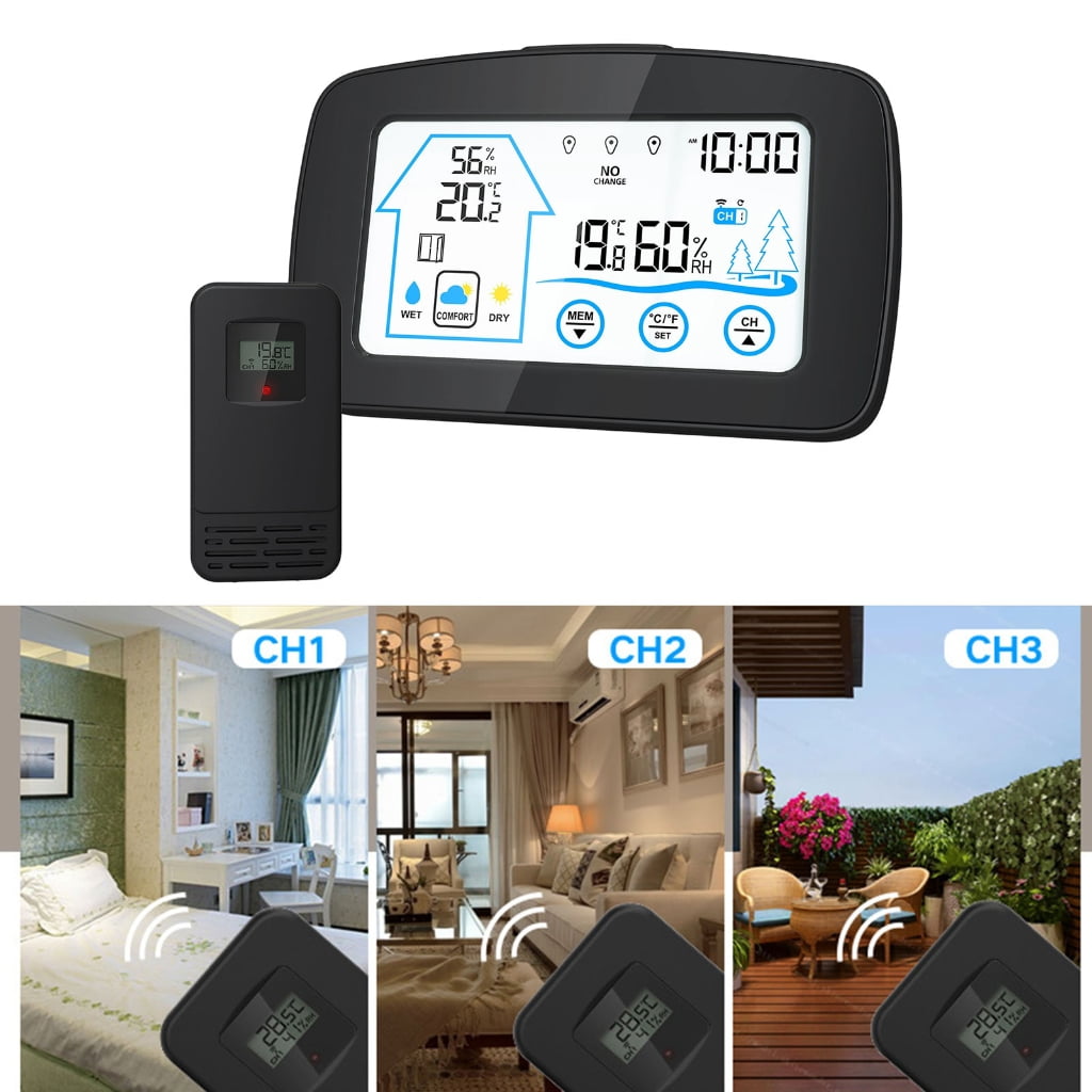 Indoor OutdoorW1re1essTemperature Humidity Sensors Color Display Weather Station