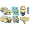 Despicable Me Birthday Party Supplies Bundle Pack includes 16 Dessert Plates, 16 Lunch Plates, 16 Dessert Napkins, 16 Lunch Napkins, 1 Plastic Table Cover, 25 Inch SuperShape Mylar Balloon