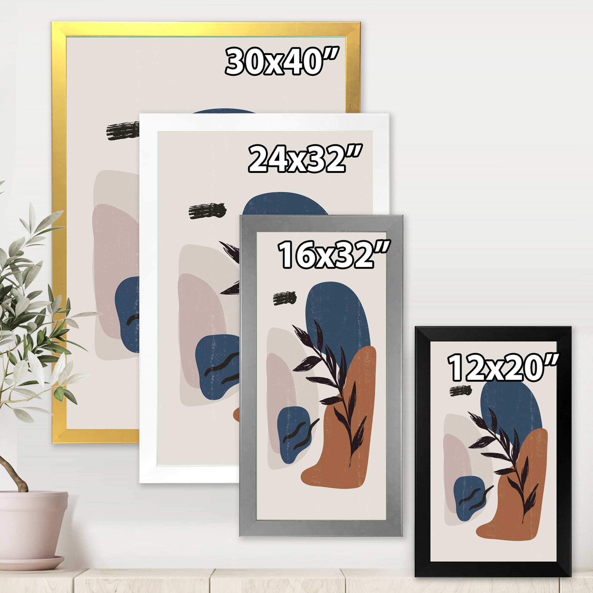 Designart 'Boho Minimalist Botanical Vintage Print' Modern Framed Art Print