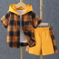 thumbnail image 2 of Xudanell Toddler Summer Clothes Boy Boys' Shorts Set Outfits Summer Short Sleeved Pants Plaid Color Collision Hooded Two Piece Suit Boys Suit Track Suits For Kids Summer Boys, 2 of 4
