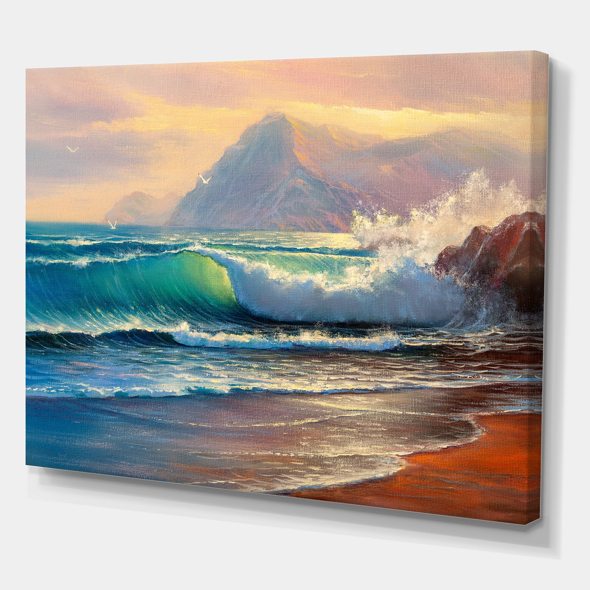 Designart ' Sunrise Glow On The Sea Waves III ' Nautical & Coastal Canvas Wall Art Print