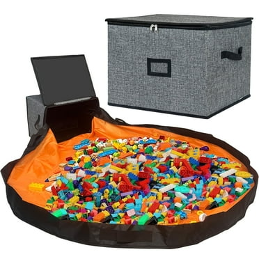 Toy Storage Box Play Mat for Boys and Girls’ Building Bricks/Blocks, 16"x12.6"x12.6" Extra Large Hard Shell Toy Organizer and Storage Box Bins for Kids (Dark Grey)