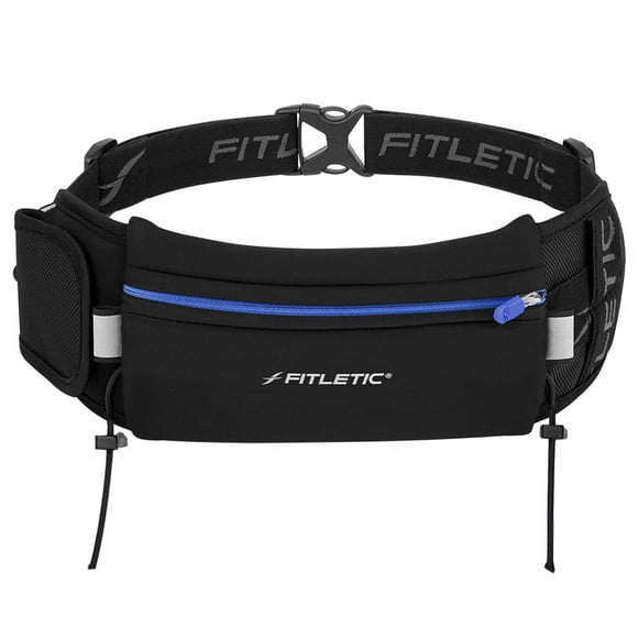 Cinturón de Running Fitletic Negro Azul Resistente para Maratón y Triatlón