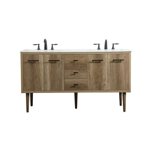 Elegant Decor Cyrus 60" Aluminum MDF Single Bathroom Vanity in Natural Oak