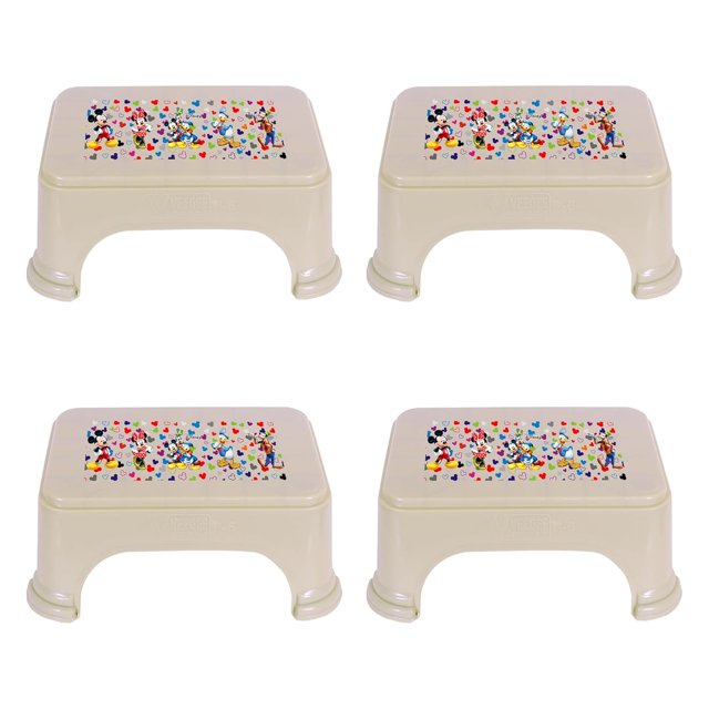 Bath Stool For Bathroom, Disney Team Mickey Stool For Bathing, Plastic, Lightweight, Versatile & Comfortable Design (Beige) Pack Of 4