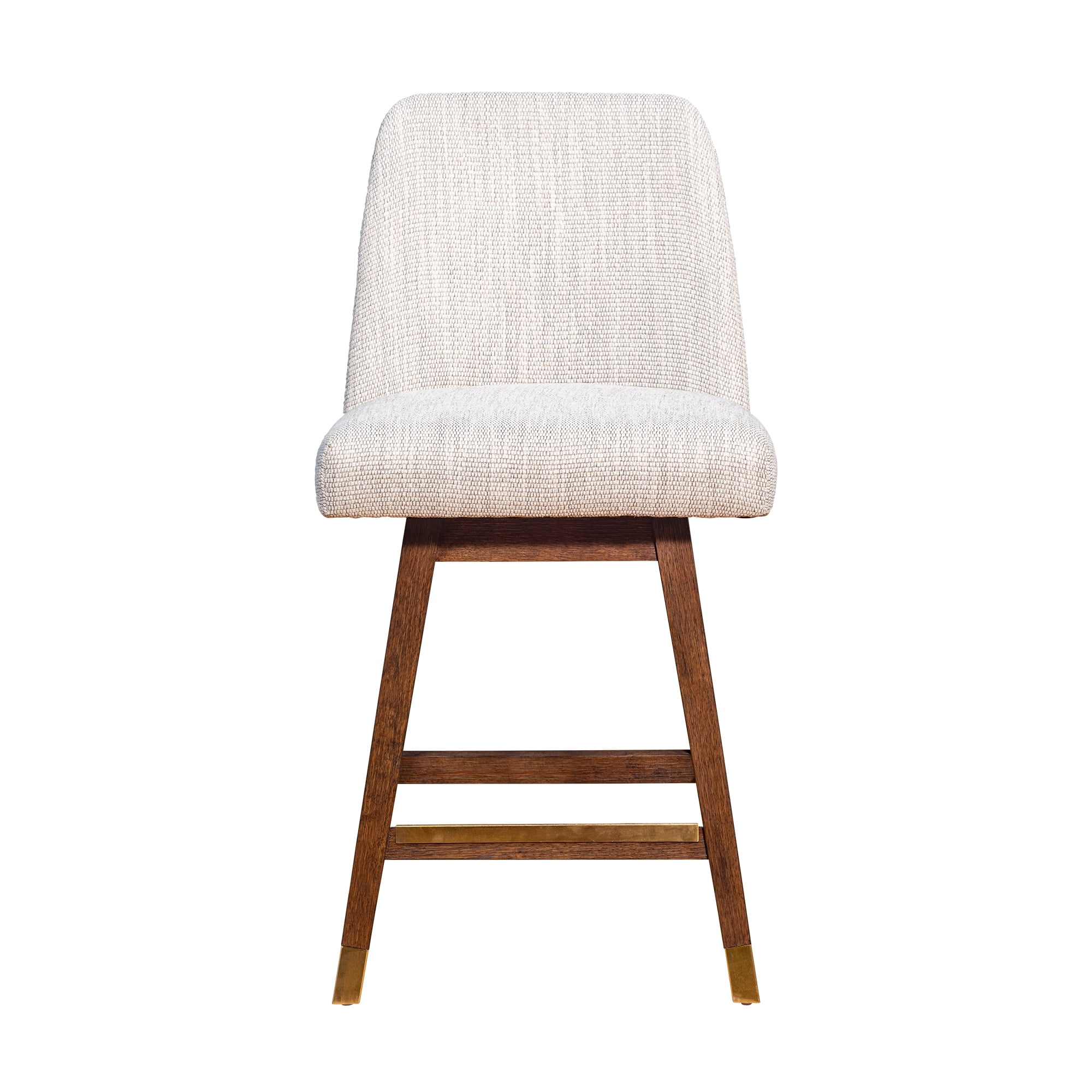 Amelia Swivel Counter Stool in Brown Oak Wood Finish with Beige Fabric - Set of 2