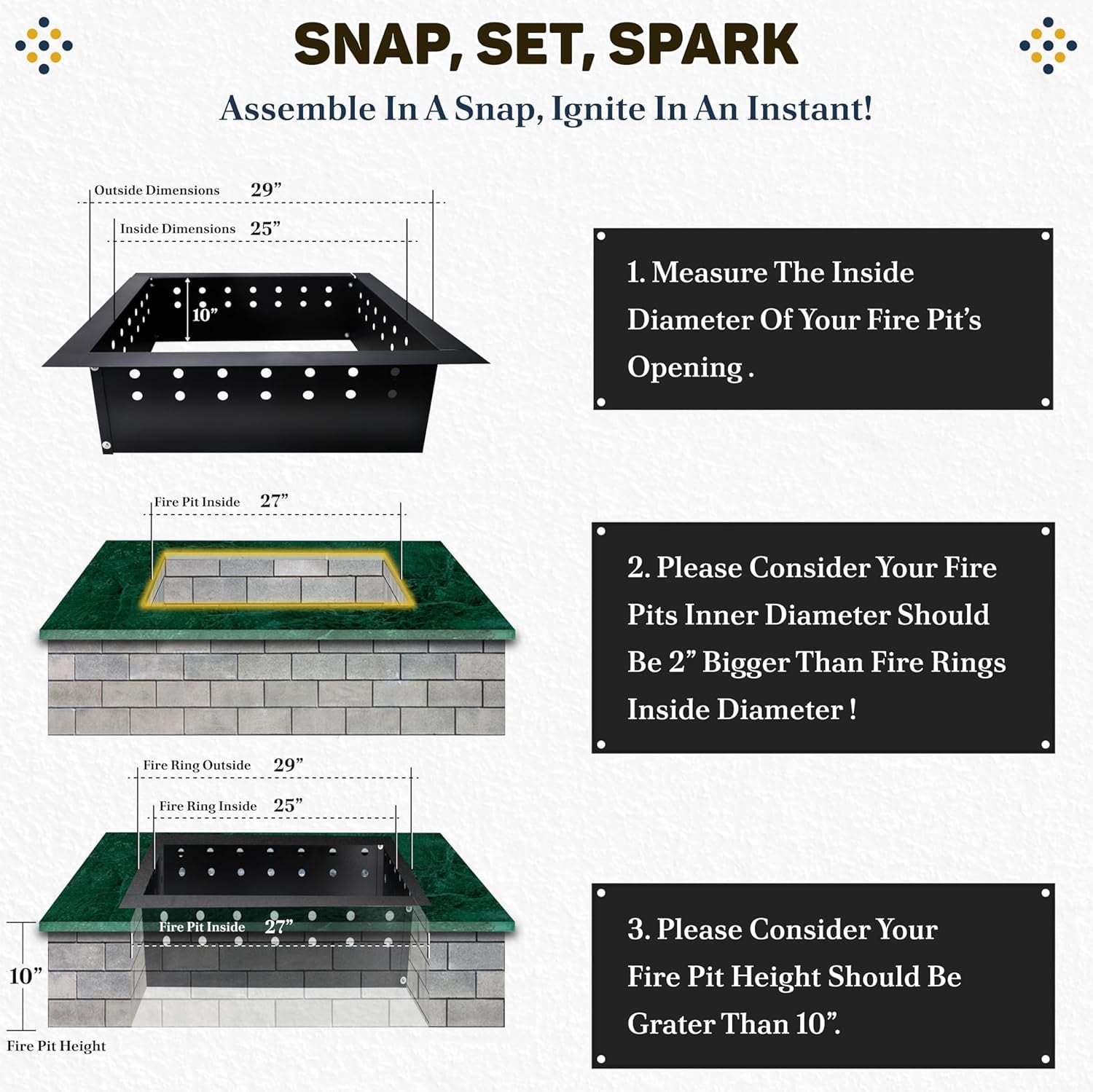 FEBTECH Smokeless Fire Pit Insert - 29 inch OD & 25 inch ID - with Air Vents For Outdoor Garden & Camping Bonfires
