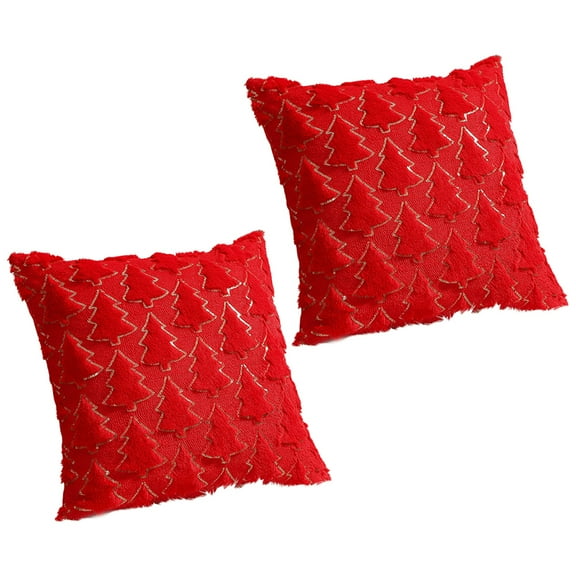 Christmas Decoration Clearance Christmas Tree Pillow Covers 18x18 inches Set of 2, Snowflake Shaped Faux Fur Throw Pillow Covers for Couch, Winter Holiday Decorations,Red