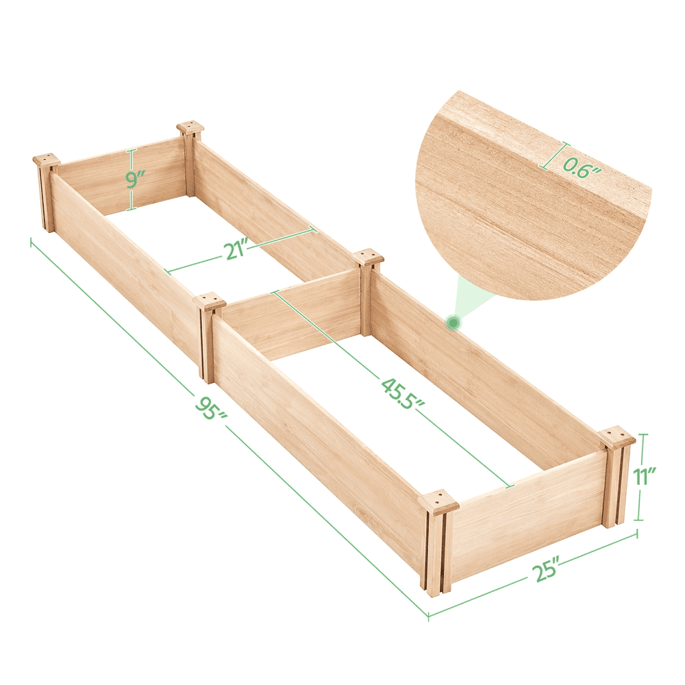 Renwick Divisible Planter Box for Home Vegetable Flower, 95″ L x 25″ W x 11″ H, Wood