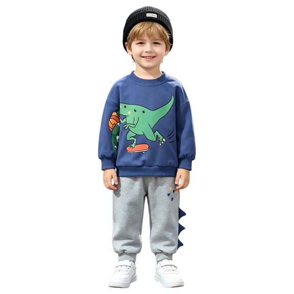 Karoyedx Infant Boy Clothes Toddler Baby Boy Fall Clothes Long Sleeve Crewneck Sweatshirt Top Casual Pants Set Cute Infant Winter Outfits Blue Size,9-12 Months