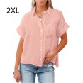 thumbnail image 5 of Guardurnaity Blusa de manga corta para mujer, Color sólido, holgada, con cuello en V, para diario, fiesta, playa, vacaciones, ropa de moda, Top de verano Prendas para la parte del cuerpo Rosa  XXL Guardurnaity AP011045-15, 5 of 5