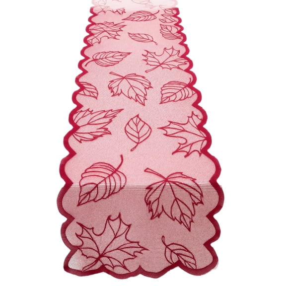 Halloween Lace Square Table Runner, Maple Leaf Pumpkin Patterned Tablecloth, for Fall Dining Room Living Room Decor, for Seasonal Homeowners and Hosts, Pink