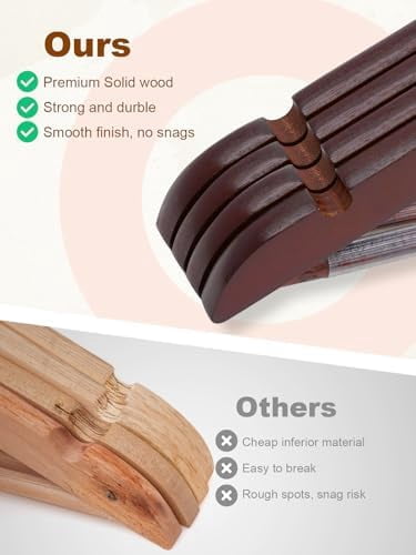Cherry Wooden Hangers 30 Pack, Solid Wood Hanger with Non Slip Pant Bar, Heavy Duty Wooden Coat Hanger for Closet, Smooth Finish Wood Clothes Hangers for Shirts, Suits, Jackets, Dress