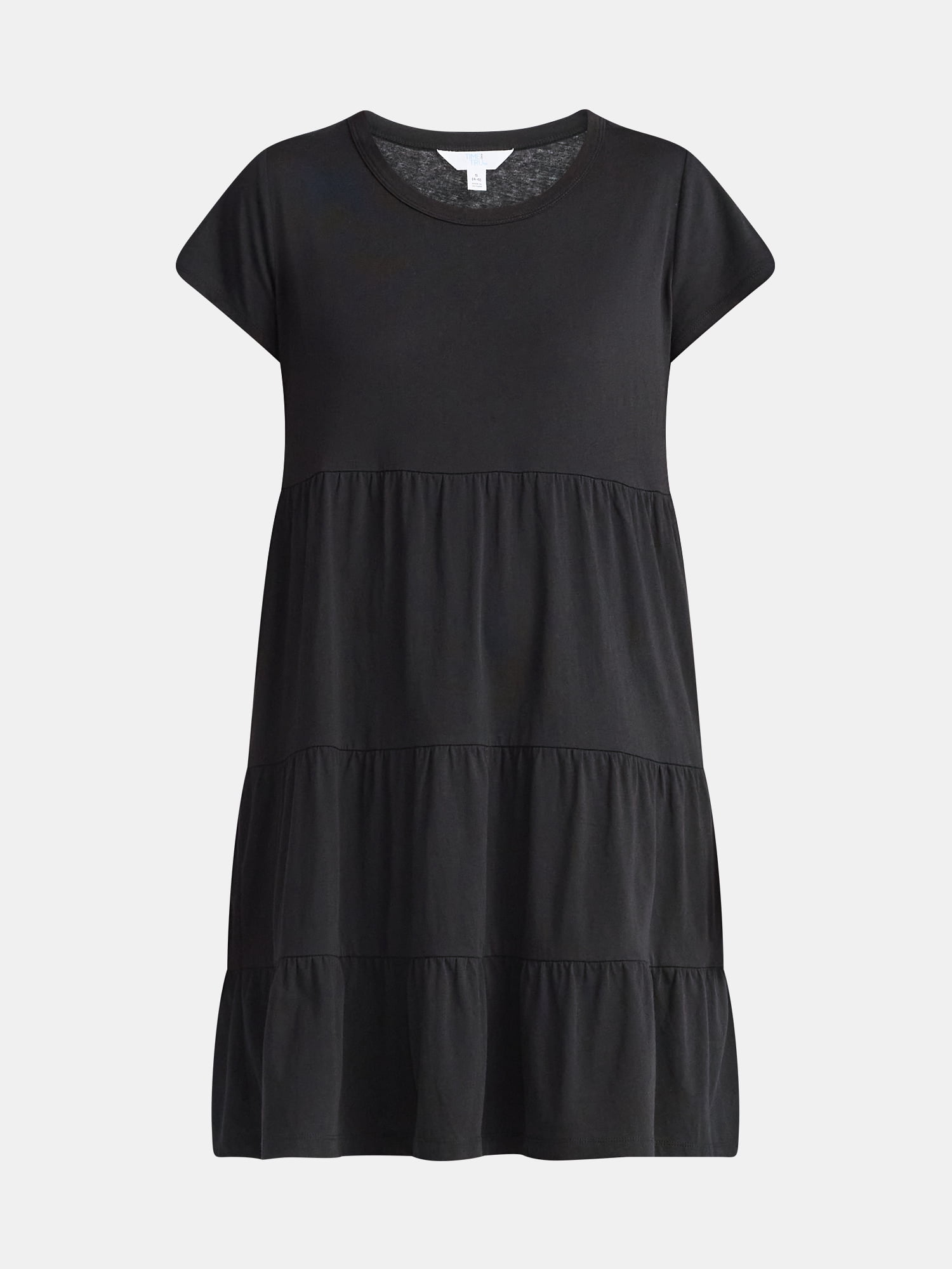 Time and Tru Women's Tiered Cotton Dress with Short Sleeves, Sizes XS-XXXL