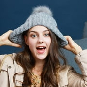 REDESS Women Winter Pompom Beanie Hat with Warm Fleece Lined, Thick Slouchy Knit Skull Ski Cap-Grey