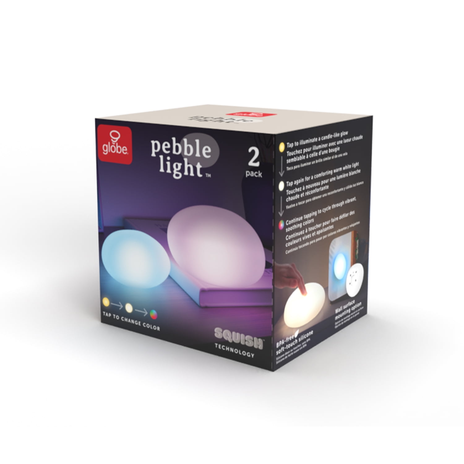 Globe Electric 2-Pack LED Pebble Indoor Outdoor Tap Night Lights with USB Rechargeable Cable Included