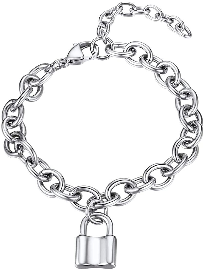FindChic Handcuff Bracelet for Women Padlock Pendant Stainless Steel