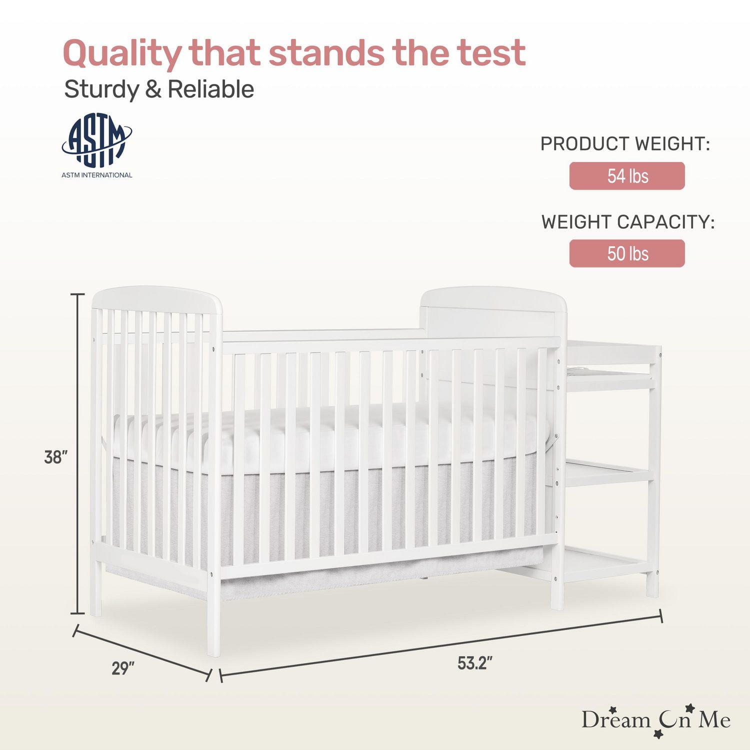 Dream On Me Anna 4 in 1 Full Size Crib and Changing Table Combo, Model #678