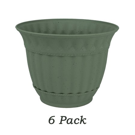 Plastic Flower Planters 6 Pack 6 Inch Plastic Flower Pot Gray Stone Decorative Attached Saucer Garden Planter ()