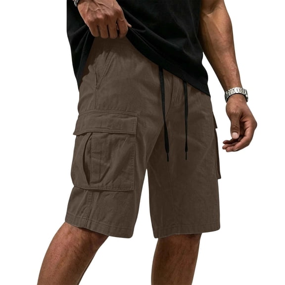 ZOYOEN Mens Cotton Cargo Shorts with Pockets- Relaxed Fit Casual Elastic Waist Drawstring Hiking Shorts Brown Size S-4XL