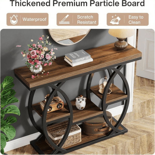 4-Tier Industrial Console Table - Rustic Narrow Accent Table with Metal Base for Entryway, Living Room & Small Spaces