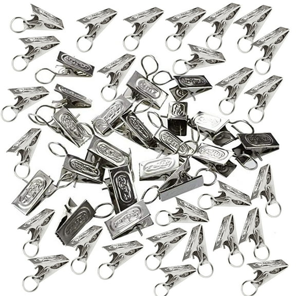 JUNTEX 100 Pcs Silver Tone Metal Sprung Curtain Alligator Clips w Hook