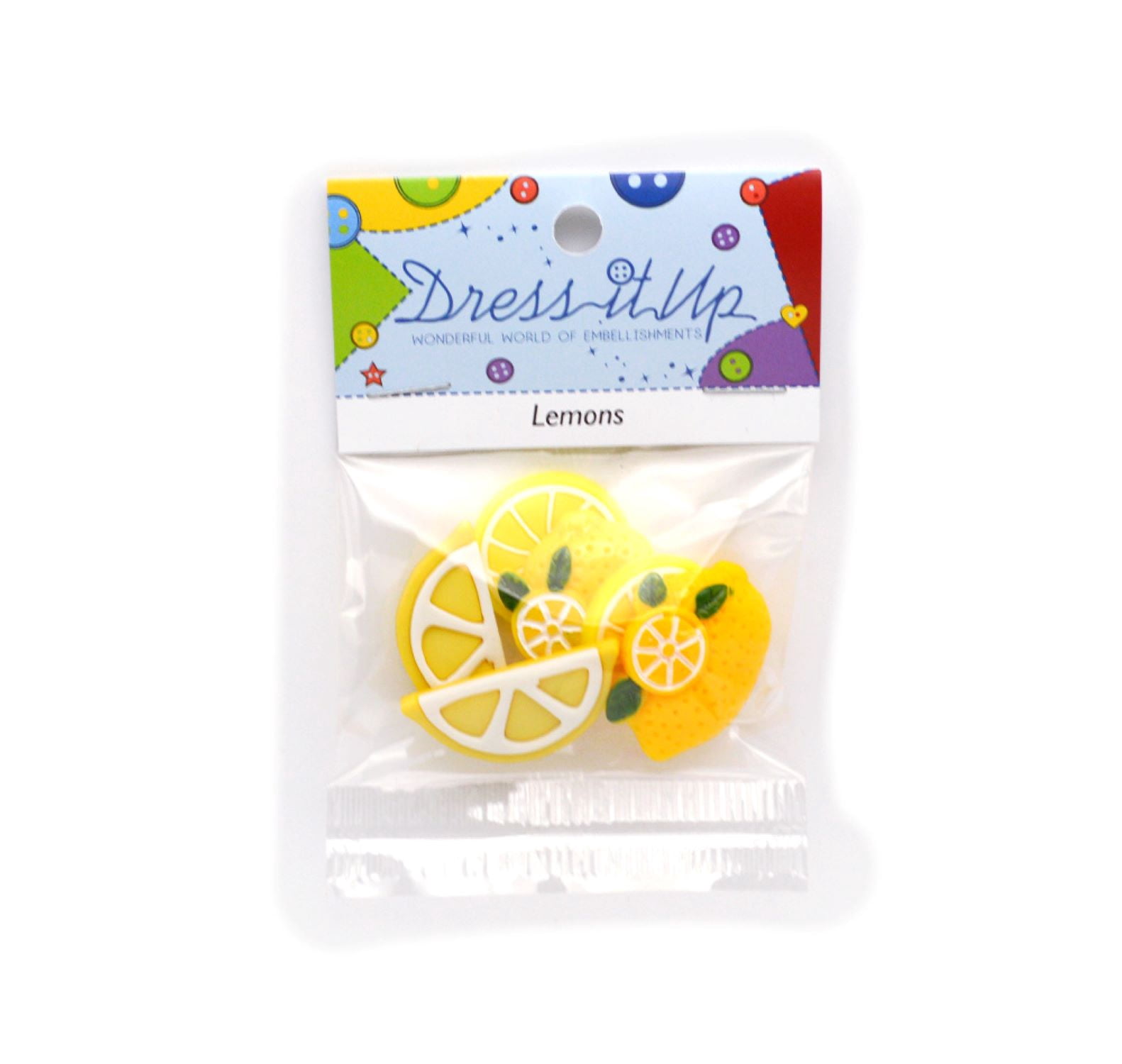 Dress It Up Buttons, Lemons, Sewing Fasteners, Multi-Color, 5 Pieces
