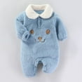 thumbnail image 6 of FAOWME Big Kids Girls Boys Romper Fuzzy Long Sleeve Turndown Collar Cartoon Prints Comfortable Warm Bodysuits Jumpsuits For Daily Wear Blue 0-3 Months, 6 of 6