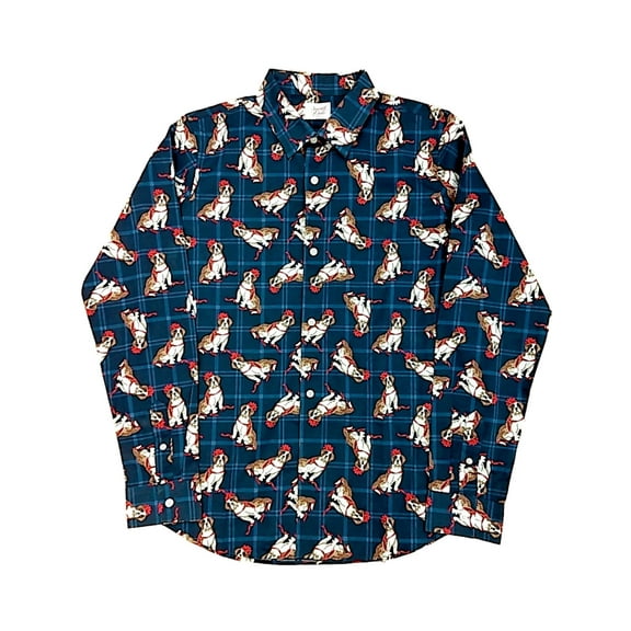Mens Blue Long Sleeve Button Down Puppy Gift Holiday Dress Shirt XXL