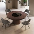 thumbnail image 2 of Modrest Houston Round Modern Glass & Wood Veneer Dining Table in Walnut, 2 of 5
