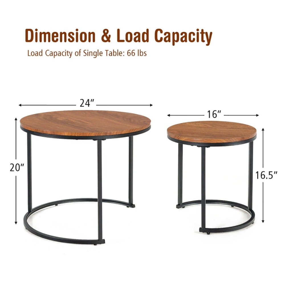 Finihen Round Nesting Coffee Table, Modern Nesting Side Set, Set of 2 Modern Round Stacking Nesting Coffee Tables, for Living Room, Reception Room, Light Brown Finihen Round Nesting Coffee Table, Modern Nesting Side Set, Set of 2 Modern Round Stacking Nesting Coffee Tables, for Living Room, Reception Room, Light Brown