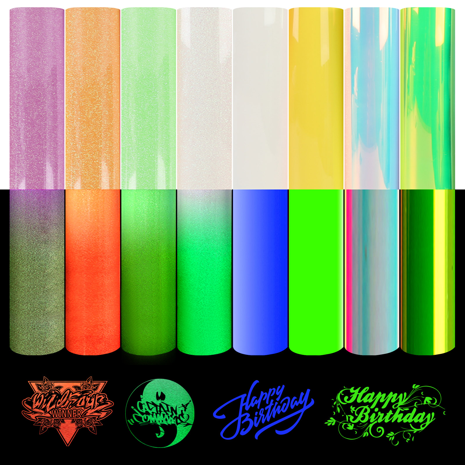 Glow in The Dark Vinyl Luminous Heat Transfer Vinyl 8 Pack 12 x 10 Inch Glow in The Dark Iron on