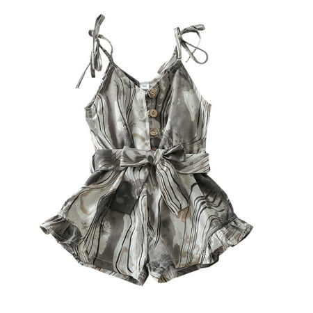 

DNDKILG Baby Toddler Girls Graphic Strap Sleeveless Button Bodysuits Gray 0-6Y 120