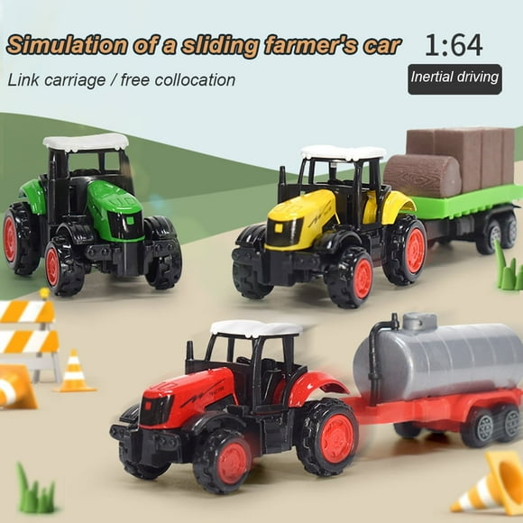 HLONK Farm Tractors Truck and Trailers Set Toy Mini Die-Cast Metal  Car Vehicle Gifts for Kids Boys Girls Children - 3 Pieces