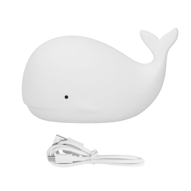 Lámpara de noche USB de 1,3 W con forma de ballena, 7 colores, de silicona, para el hogar y el dormitorio, color blanco