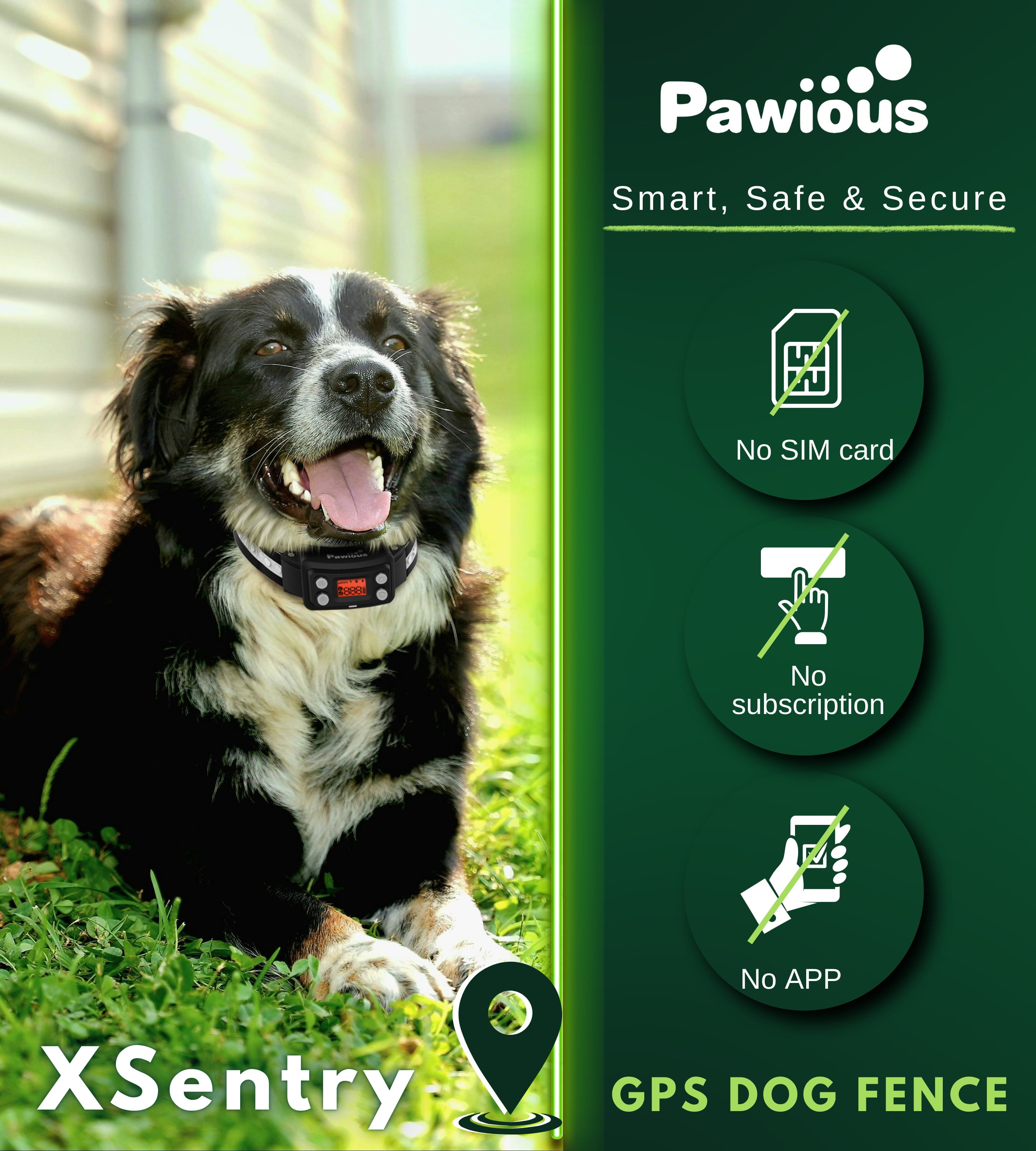 GPS Dog Fence XSentry, 3d Gen with GPS Signal Boost Chip and AI Scene Recognition, Outdoor Use