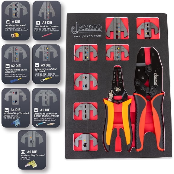 TGR Interchangeable Ratcheting Terminal Crimper Set - 7 Die Sets Quick Change