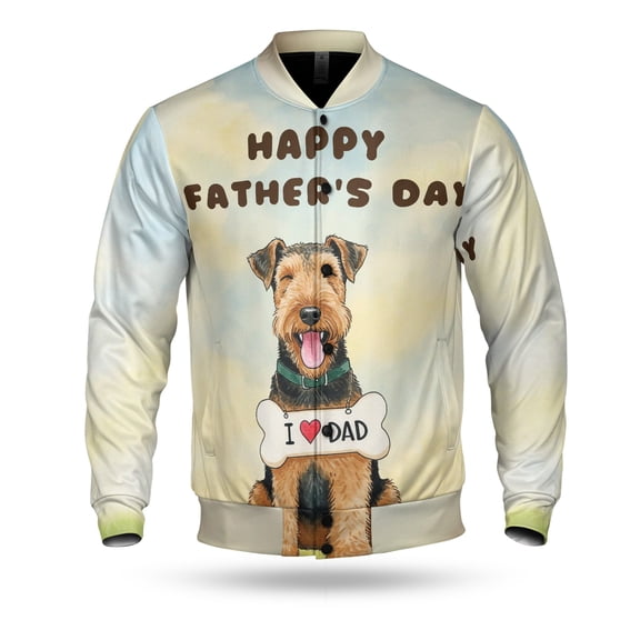 Cute Airedale Terrier Loves Dad Happy Father's Day All Over Print 3D Baseball Jacket Dale Waterside Dog Lover Bomber Jacket Softball - 12008