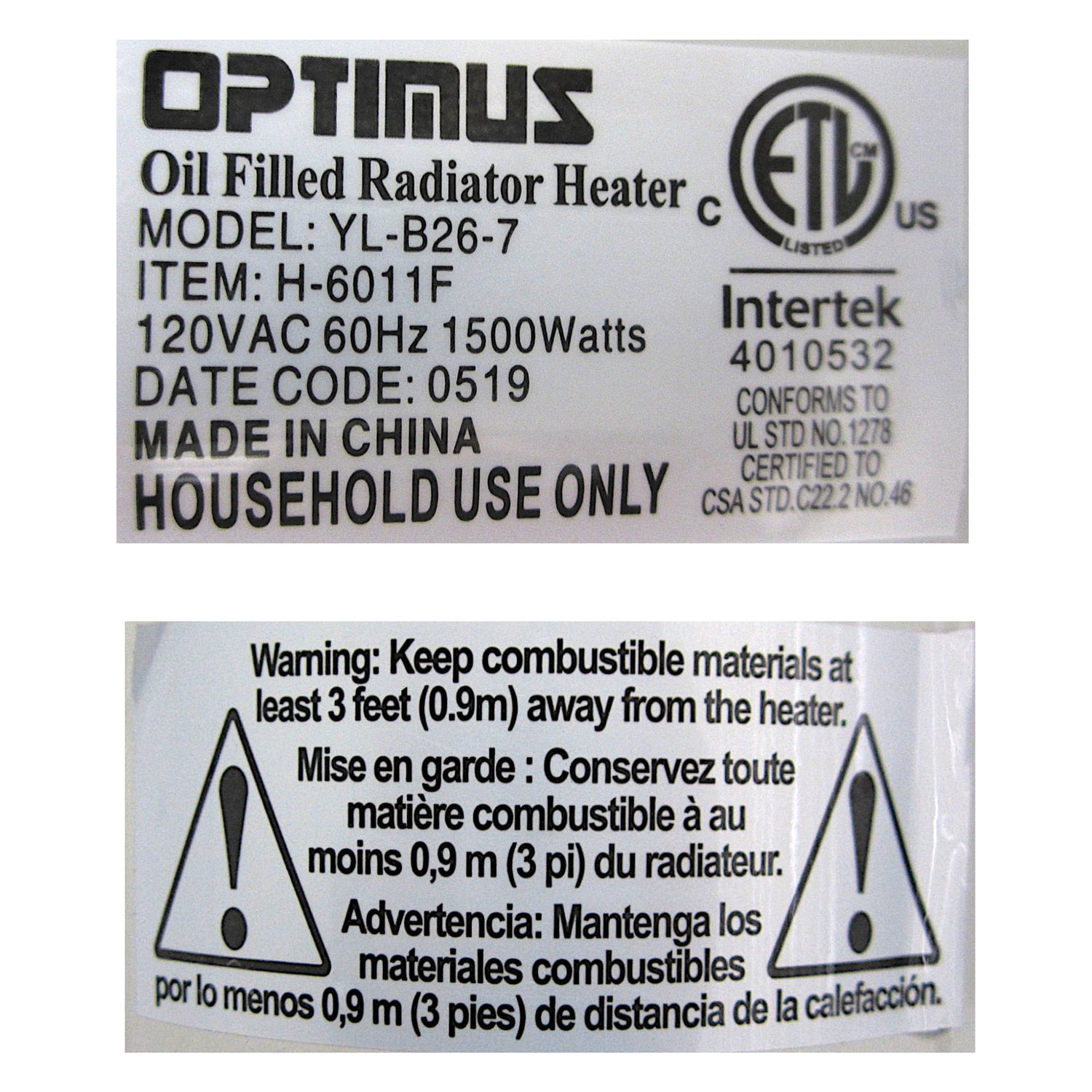 Optimus H-6011 3-Setting 1,500-Max 7-Fin Portable Oil-Filled Radiator Heater  with Thermostat and Wheels - Walmart.com