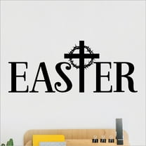 Easter with Holy cross for "T" Crown of thorns Spiritual Decals Gifts Christ Bible Verse Vinyl Lettering Wall Decal Size: 9"H x 22"L - Color: Black
