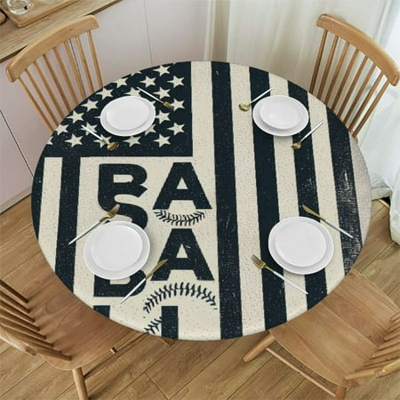 

Patifu American Flag Baseball Vintage Style Round Table Cover Stain Resistant Washable Indoor Outdoor Tablecloth Kitchen Dining Wedding Parties Waterproof Fabric 100% Polyester 42-46