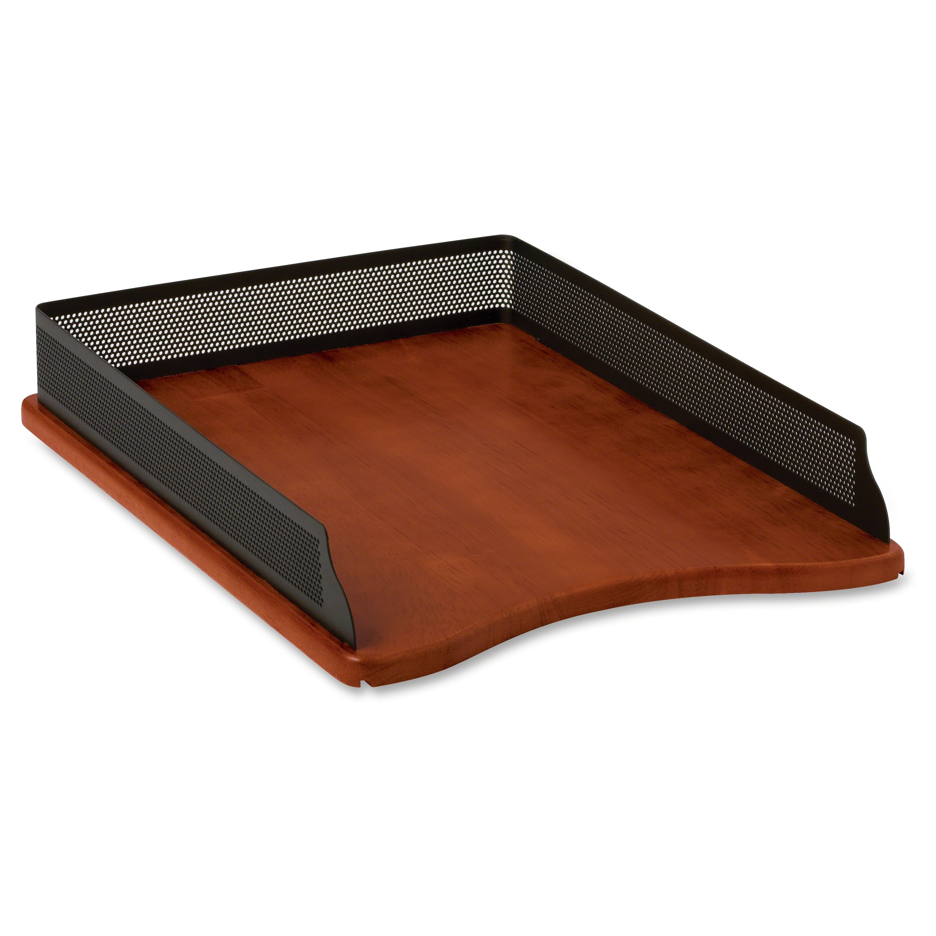 Rolodex Distinctions Self Stacking Legal Desk Tray Metal Wood Black Rich Cherry