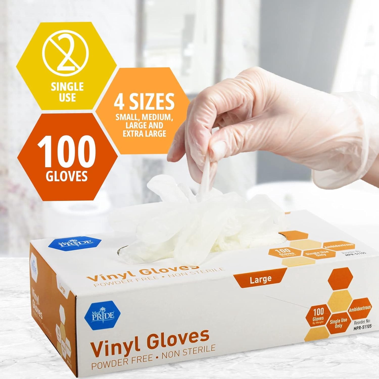 MEDPRIDE Vinyl Gloves Powder-Free Disposable Gloves – Small, 1000-Pack, 4.3 mil Thick, Latex Free Non-Sterile Medical Gloves for Cleaning, Cooking & Examinations