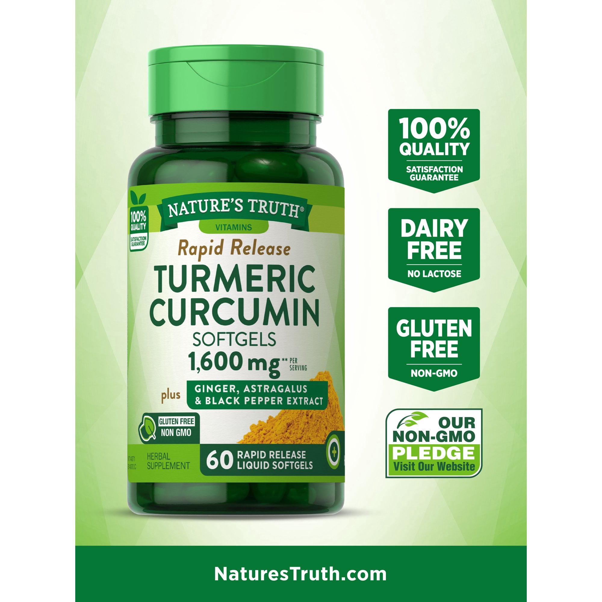 Nature's Truth Turmeric Curcumin 1600mg, 60 Softgel Capsules With Ginger, Astragalus, & Black Pepper Extract *EN