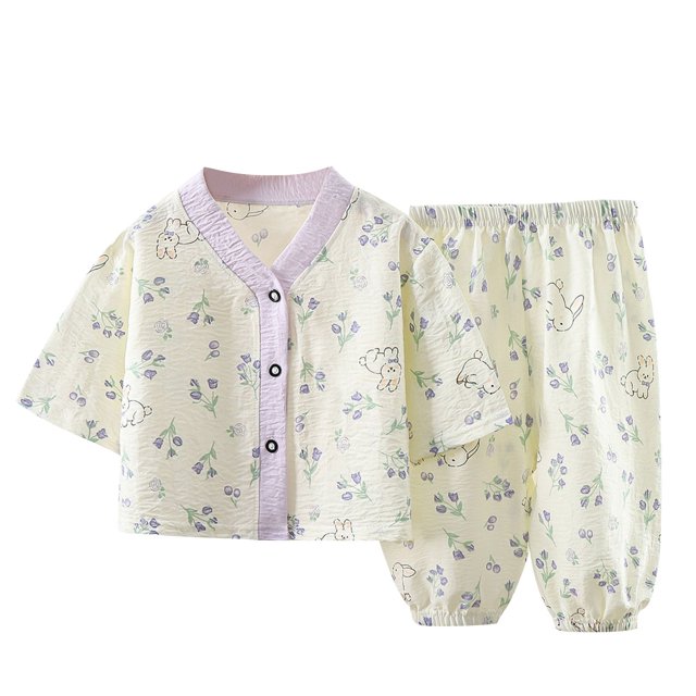 Odeerbi 3-12 Años Niños Niñas Pijamas de Algodón de Verano Pijamas de Mangas Tres Cuartos Pantalones Pijamas de Dos Piezas Pijamas Para El Hogar