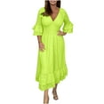 thumbnail image 2 of Women's Summer V-Neck Mid-Sleeve Long Dress Casual Comfortable Stretchy Four-Way Fabric Elegant Daily Wear Spring Outfit Home Office, 2 of 6