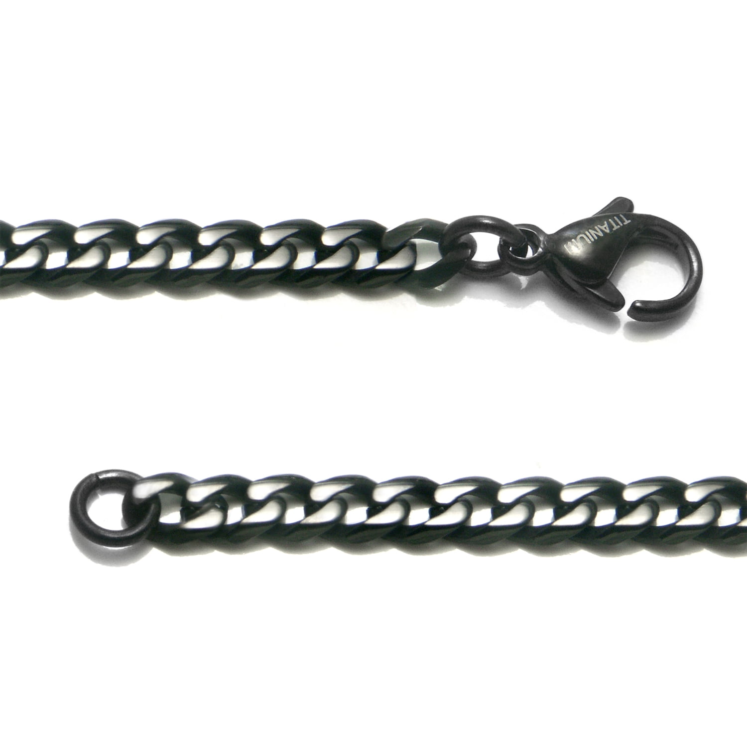Black Titanium Kay Solid Black Titanium 4MM Curb High Polish Finish Men's Link Bracelet 7"