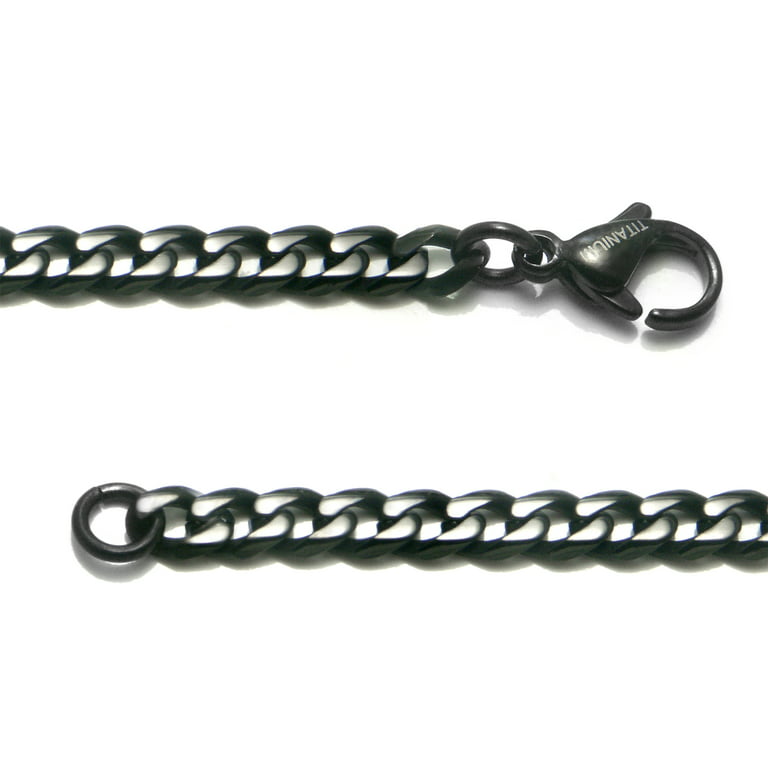 Black Titanium 7mm Wheat Link Necklace Chain Sz 36