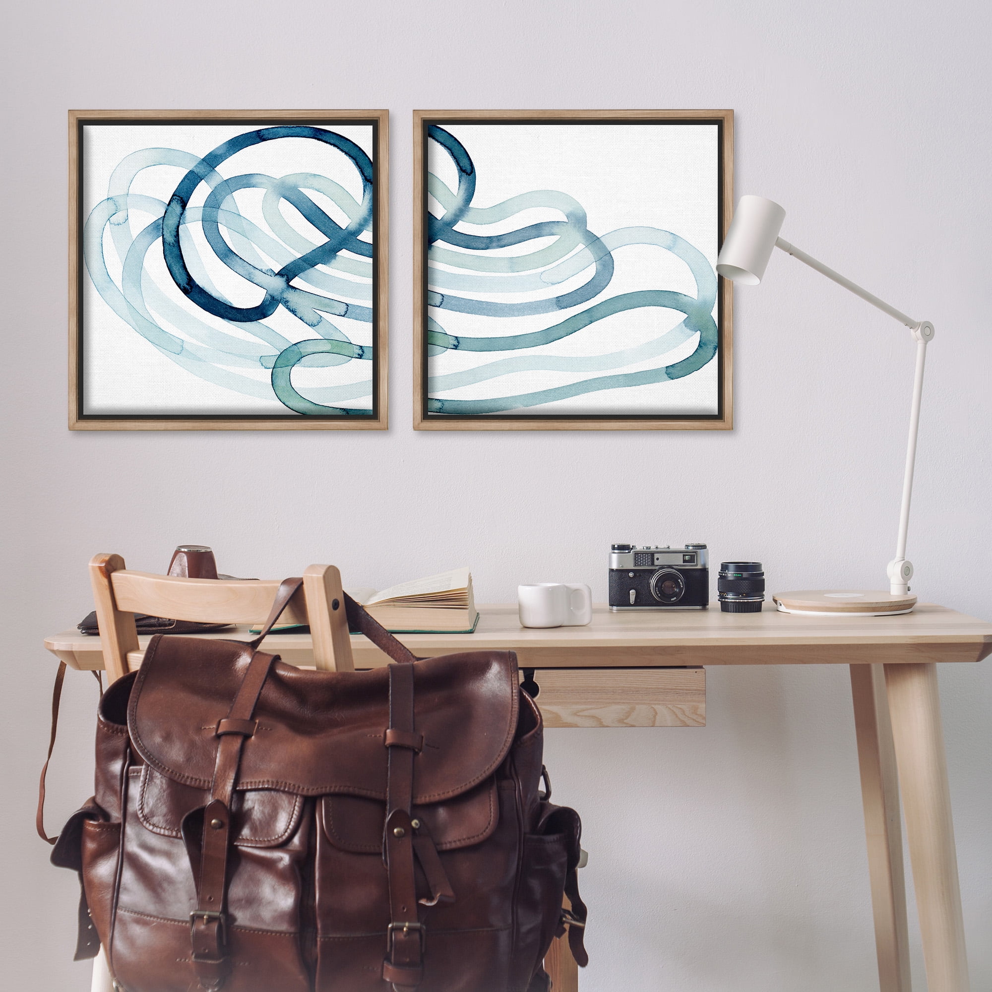 Stupell Industries Lively Organic Abstract Line Abstract Painting Brown Floater Framed Canvas Art Print Wall Art, 25 x 25, Set of 2