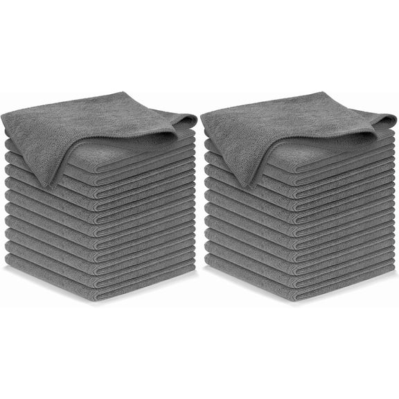 Microfiber Cleaning Cloth Grey - 12 Pcs (12.5"x12.5") - High Performance - 1200 Washes, Ultra Absorbent Microfiber Towel Weave Grime & Liquid for Streak-Free Mirror Shine - Car Washing Cloth